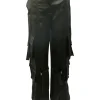 Khaki satin cargo pants