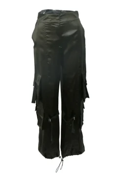Khaki satin cargo pants