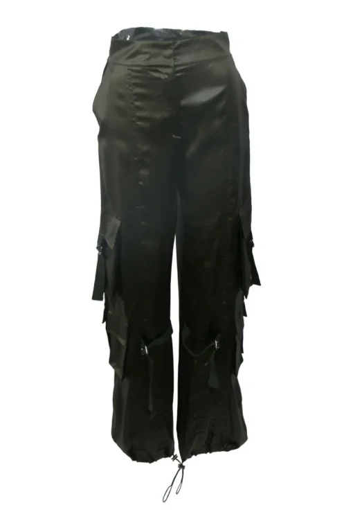 Khaki satin cargo pants