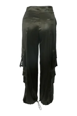 Khaki satin cargo pants