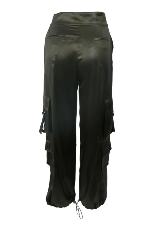 Khaki satin cargo pants