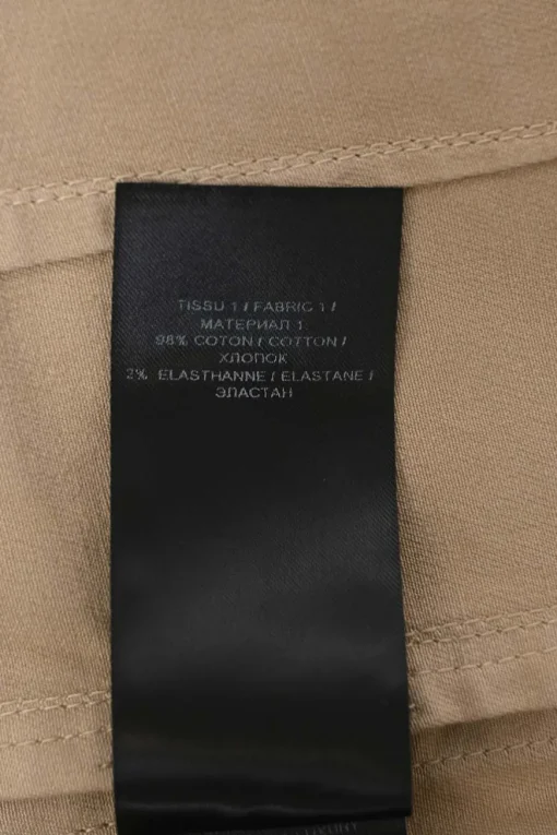 Khaki stretch-cotton high-rise cargo shorts with patch pockets and gold-tone metal button detailing