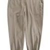 Khaki wool-blend belted knit trousers with contrasting metallic beaded belt-loop