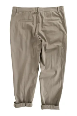 Khaki wool-blend belted knit trousers with contrasting metallic beaded belt-loop