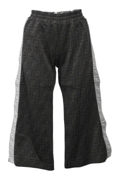 Kids brown cotton-blend Zucca piqué knit wide-leg track pants with elasticated waistband