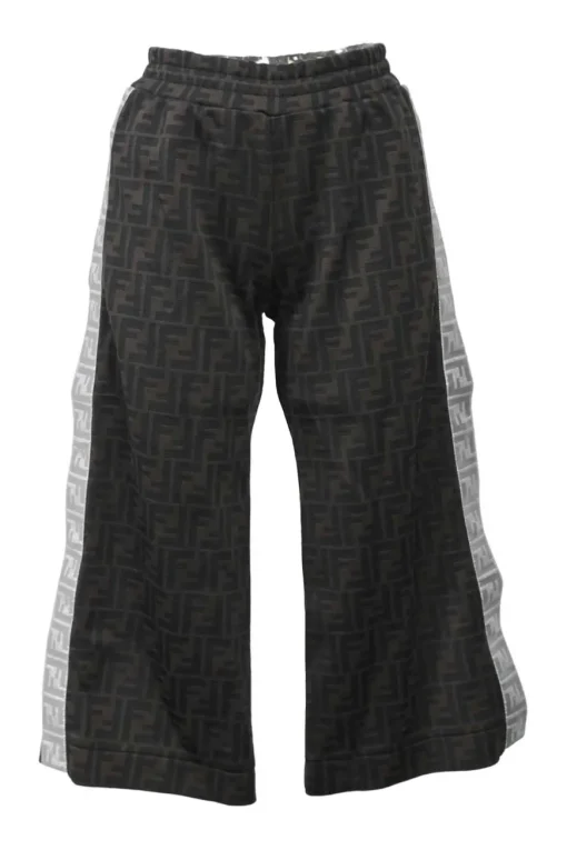 Kids brown cotton-blend Zucca piqué knit wide-leg track pants with elasticated waistband