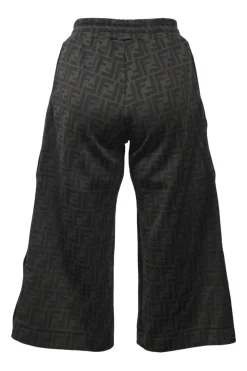 Kids brown cotton-blend Zucca piqué knit wide-leg track pants with elasticated waistband
