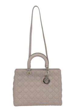 Large blush pink Cannage-quilted leather Lady Dior with detachable shoulder strap
