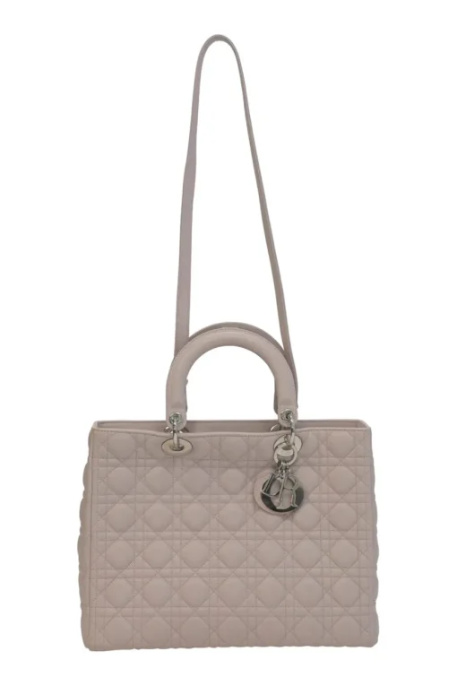 Large blush pink Cannage-quilted leather Lady Dior with detachable shoulder strap