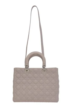 Large blush pink Cannage-quilted leather Lady Dior with detachable shoulder strap