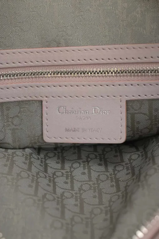Large blush pink Cannage-quilted leather Lady Dior with detachable shoulder strap