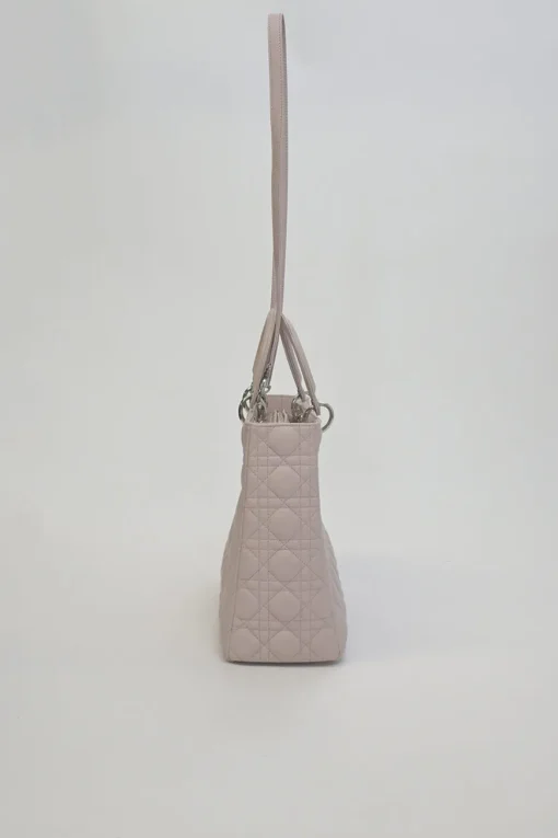 Large blush pink Cannage-quilted leather Lady Dior with detachable shoulder strap