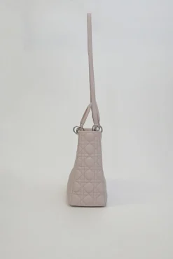 Large blush pink Cannage-quilted leather Lady Dior with detachable shoulder strap