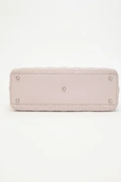 Large blush pink Cannage-quilted leather Lady Dior with detachable shoulder strap