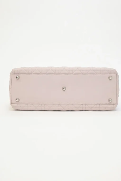 Large blush pink Cannage-quilted leather Lady Dior with detachable shoulder strap