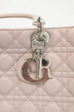 Large blush pink Cannage-quilted leather Lady Dior with detachable shoulder strap
