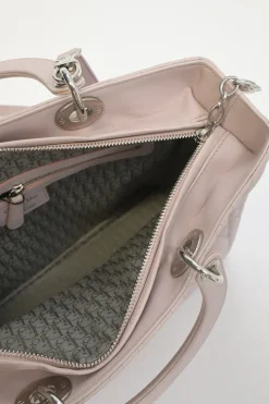 Large blush pink Cannage-quilted leather Lady Dior with detachable shoulder strap
