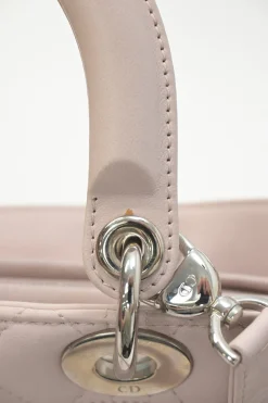 Large blush pink Cannage-quilted leather Lady Dior with detachable shoulder strap