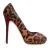 Leopard pattern in calf hair peep toe pumps