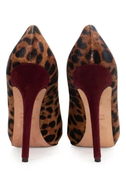 Leopard pattern in calf hair peep toe pumps