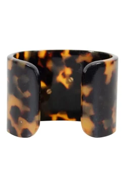 Leopard patterned cuff bracelet with hardware logo on top