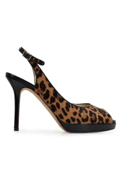 Leopard print in calf hair open toe slingback stiletto