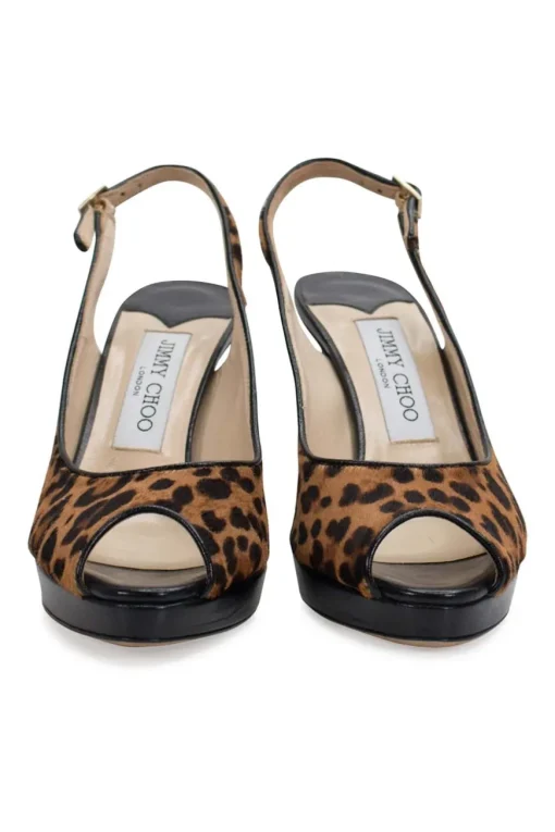 Leopard print in calf hair open toe slingback stiletto