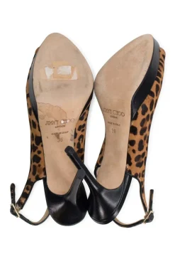 Leopard print in calf hair open toe slingback stiletto