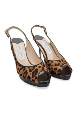 Leopard print in calf hair open toe slingback stiletto