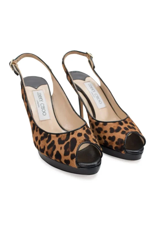 Leopard print in calf hair open toe slingback stiletto