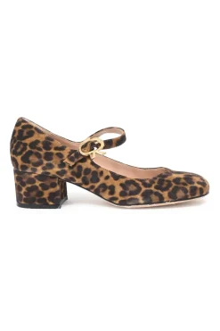 Leopard-print suede leather Mary Ribbon 45 round-toe Mary Jane pumps