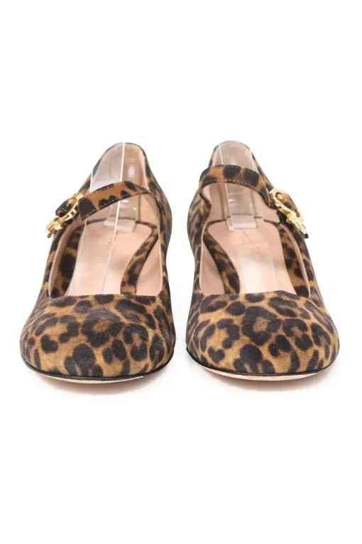 Leopard-print suede leather Mary Ribbon 45 round-toe Mary Jane pumps
