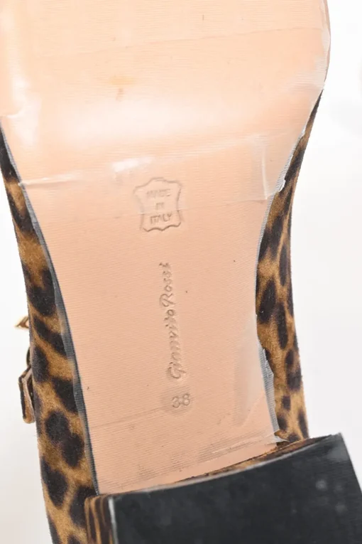 Leopard-print suede leather Mary Ribbon 45 round-toe Mary Jane pumps