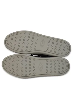 Light grey leather sneakers with metal hoops