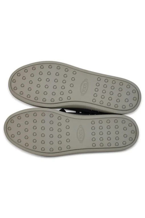Light grey leather sneakers with metal hoops