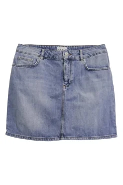 Light-wash indigo cotton denim mini skirt
