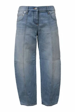Light-wash indigo cotton denim pull-on bow leg jeans
