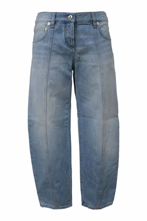 Light-wash indigo cotton denim pull-on bow leg jeans