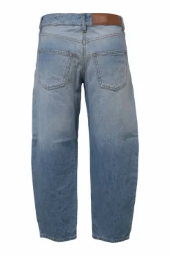 Light-wash indigo cotton denim pull-on bow leg jeans