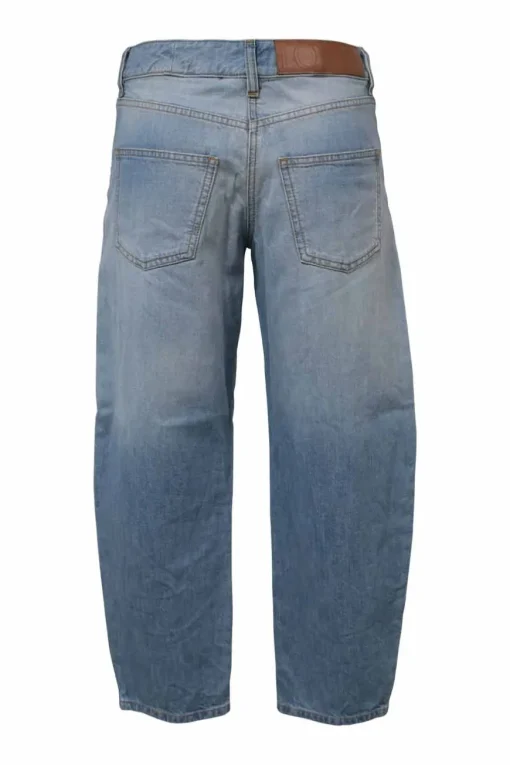 Light-wash indigo cotton denim pull-on bow leg jeans