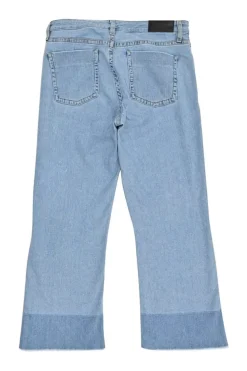 Lightwash raw edge cotton-blend denim pull-on mid-rise kick-flare jeans