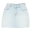 Light-washed indigo raw edge cotton denim pull-on high-rise mini skirt