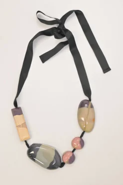 Lilac acrylic bad station necklace on ribbon tie
