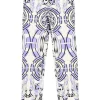 Lilac cotton-blend kaleidoscopic abstract print pull-on low-rise tailored slacks