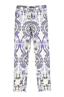 Lilac cotton-blend kaleidoscopic abstract print pull-on low-rise tailored slacks
