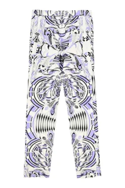 Lilac cotton-blend kaleidoscopic abstract print pull-on low-rise tailored slacks