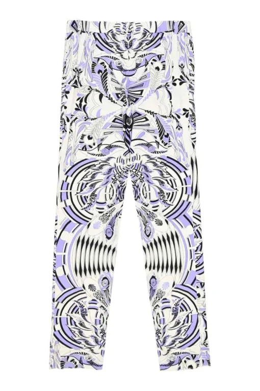 Lilac cotton-blend kaleidoscopic abstract print pull-on low-rise tailored slacks