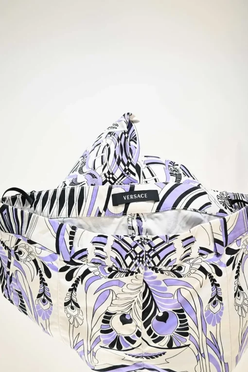 Lilac cotton-blend kaleidoscopic abstract print pull-on low-rise tailored slacks