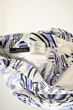 Lilac cotton-blend kaleidoscopic abstract print pull-on low-rise tailored slacks
