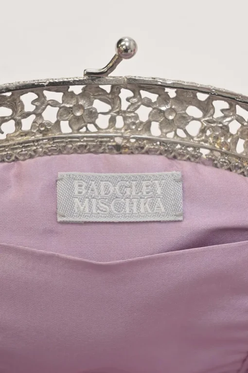 Lilac embellished fabric and metal kiss lock purse featuring tonal bead broderie motif
